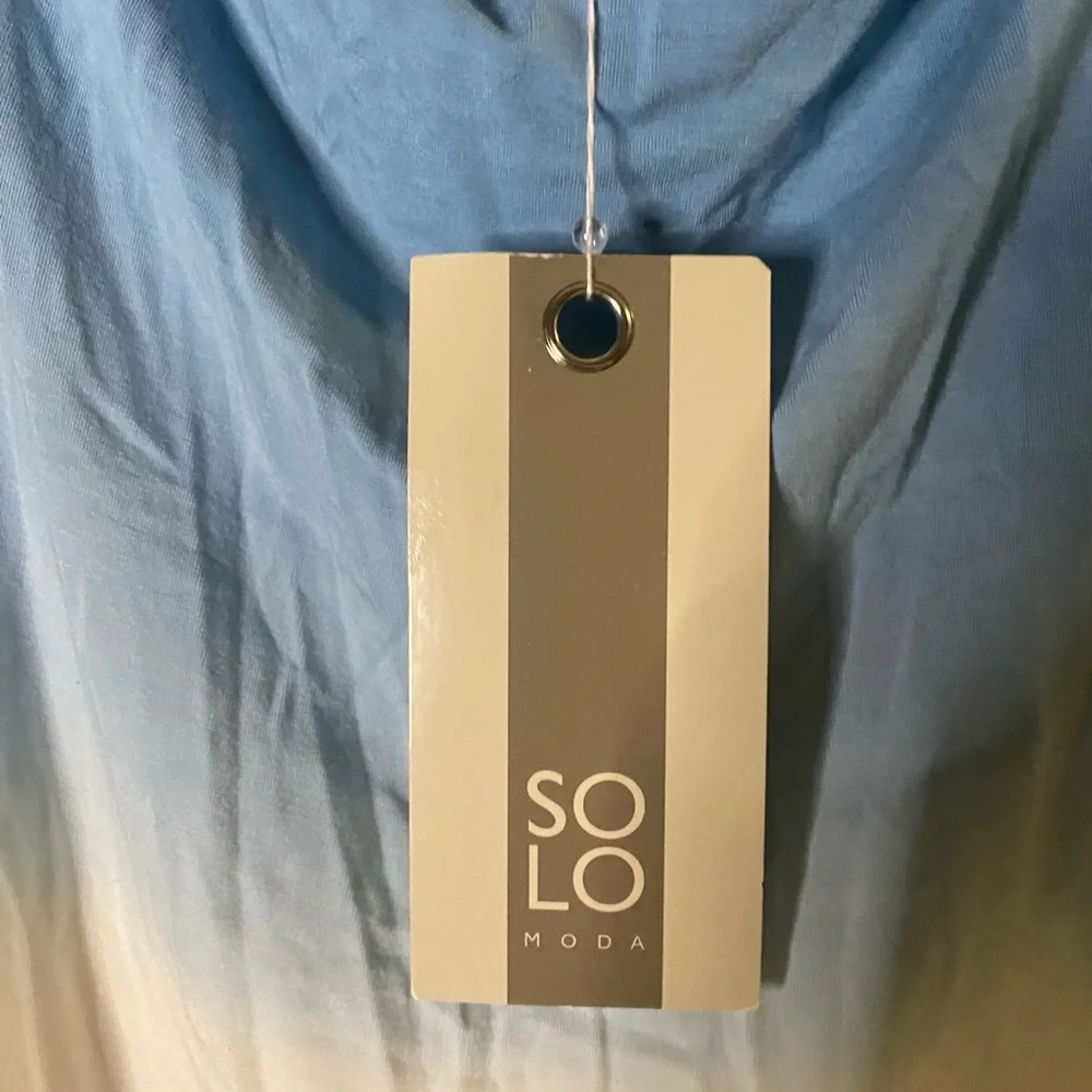 SO LO MODA‎ Blue & White Dip Dyed Ruched Cowl Neck Pullover Dress Size M